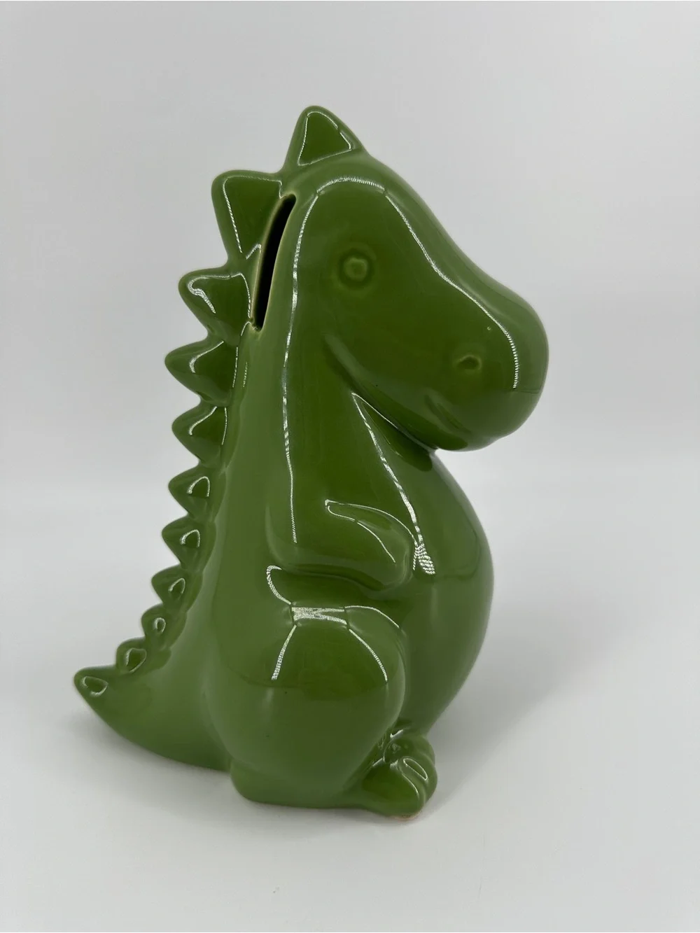 Pottery Barn Kids Ceramic Dinosaur Piggy Bank Green 7.5 Inches 2022 Dino